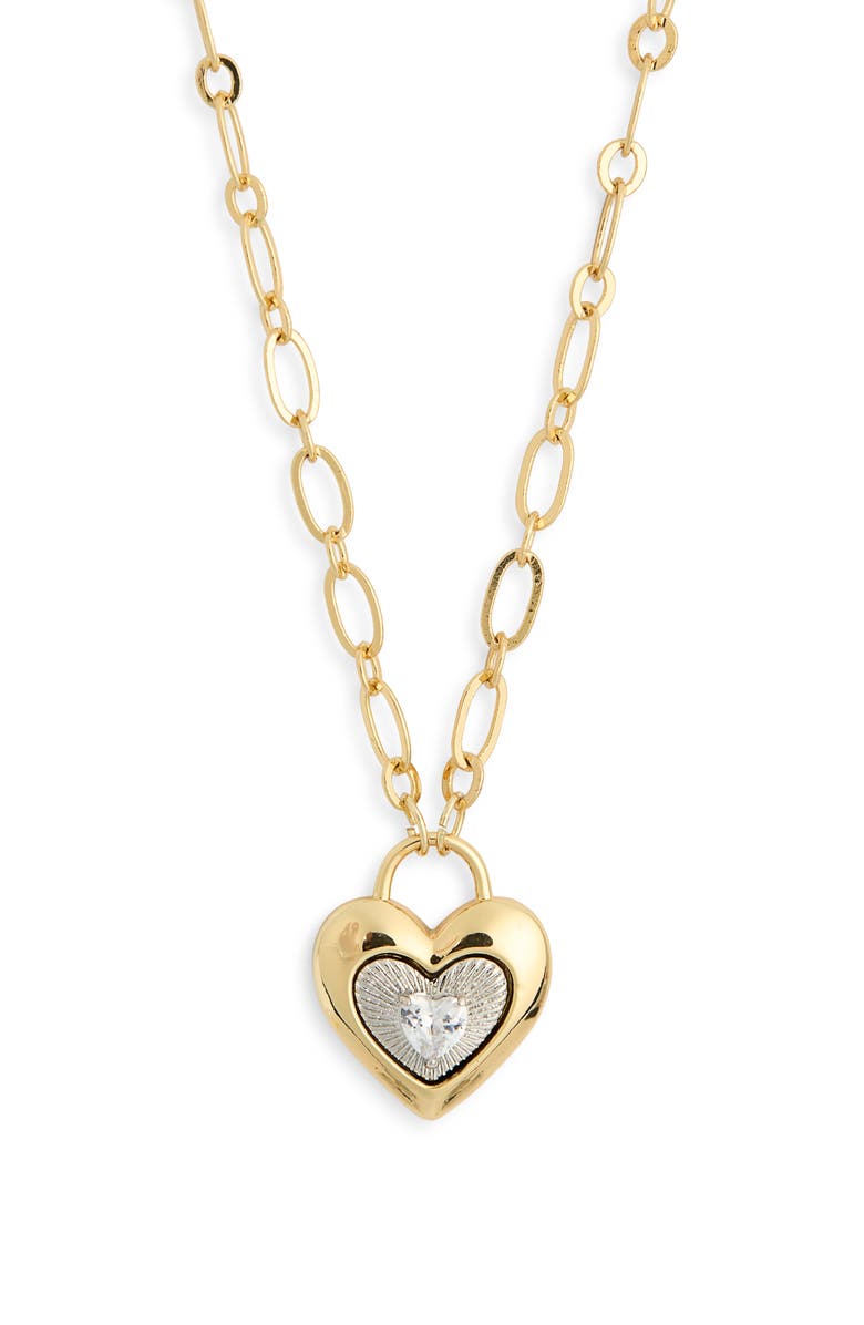Leith Cubic Zirconia Heart Lock Necklace, Alternate, color, Clear- Silver- Gold