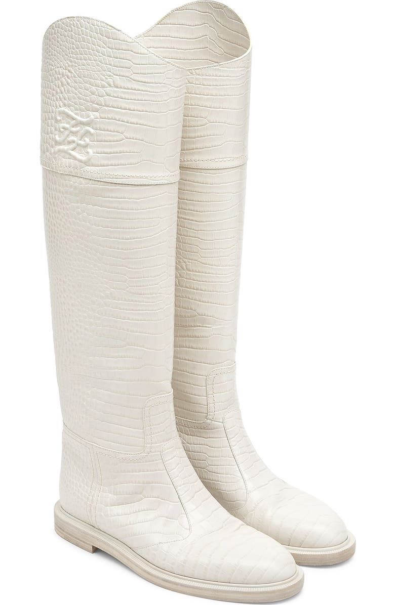 Fendi Karligraphy Logo Croc Embossed Riding Boot, Alternate, color,