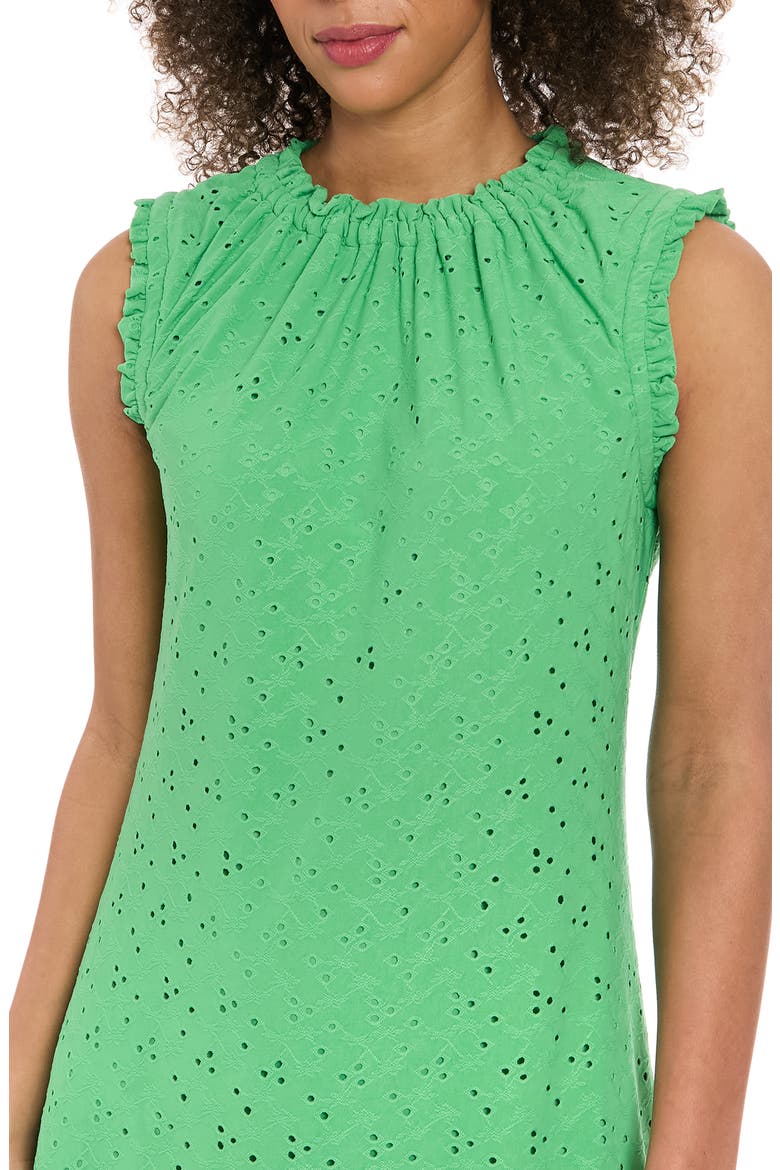 Ruffle Neck Eyelet Minidress, Alternate, color, MING GREEN