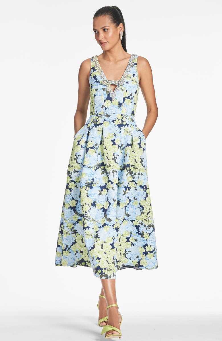 Sachin & Babi Millie Imitation Pearl & Crystal Detail Floral Cocktail Midi Dress, Alternate, color,