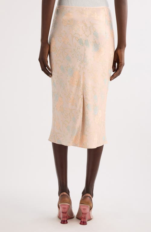 Dries Van Noten Sati Floral Satin Midi Skirt In Light Pink