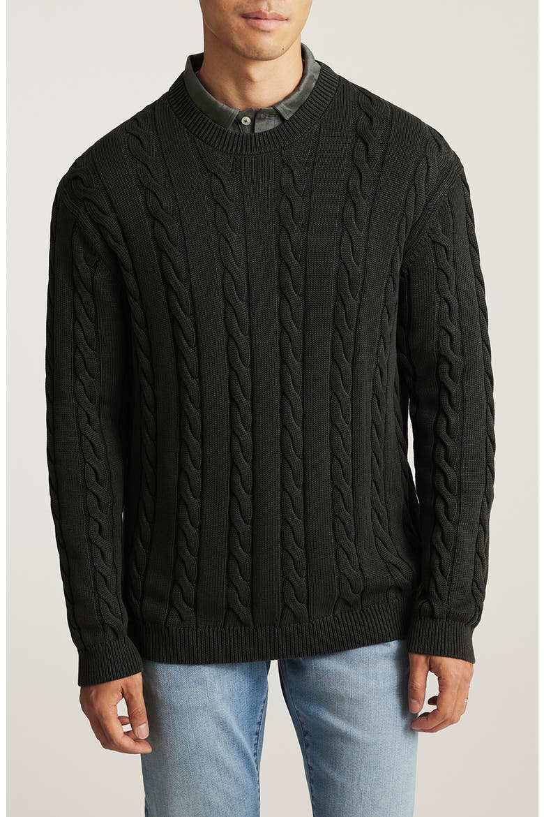 Heavyweight Cabled Cotton Crewneck Sweater, Main, color, FROST GRAY