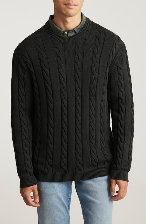 Heavyweight Cabled Cotton Crewneck Sweater
