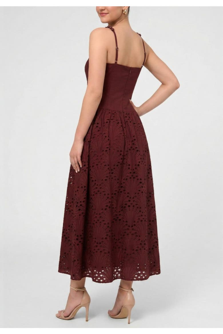 Maristella Drop Waist Bead Strap Midi Dress, Alternate, color, Dark Red