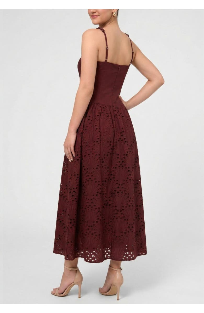 RACHEL Rachel Roy Maristella Drop Waist Bead Strap Midi Dress, Alternate, color, Dark Red