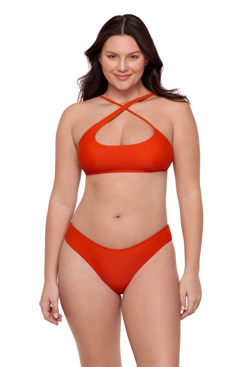 Criss Cross Assymetrical Bralette Bikini Set, Main, color, Vermillion