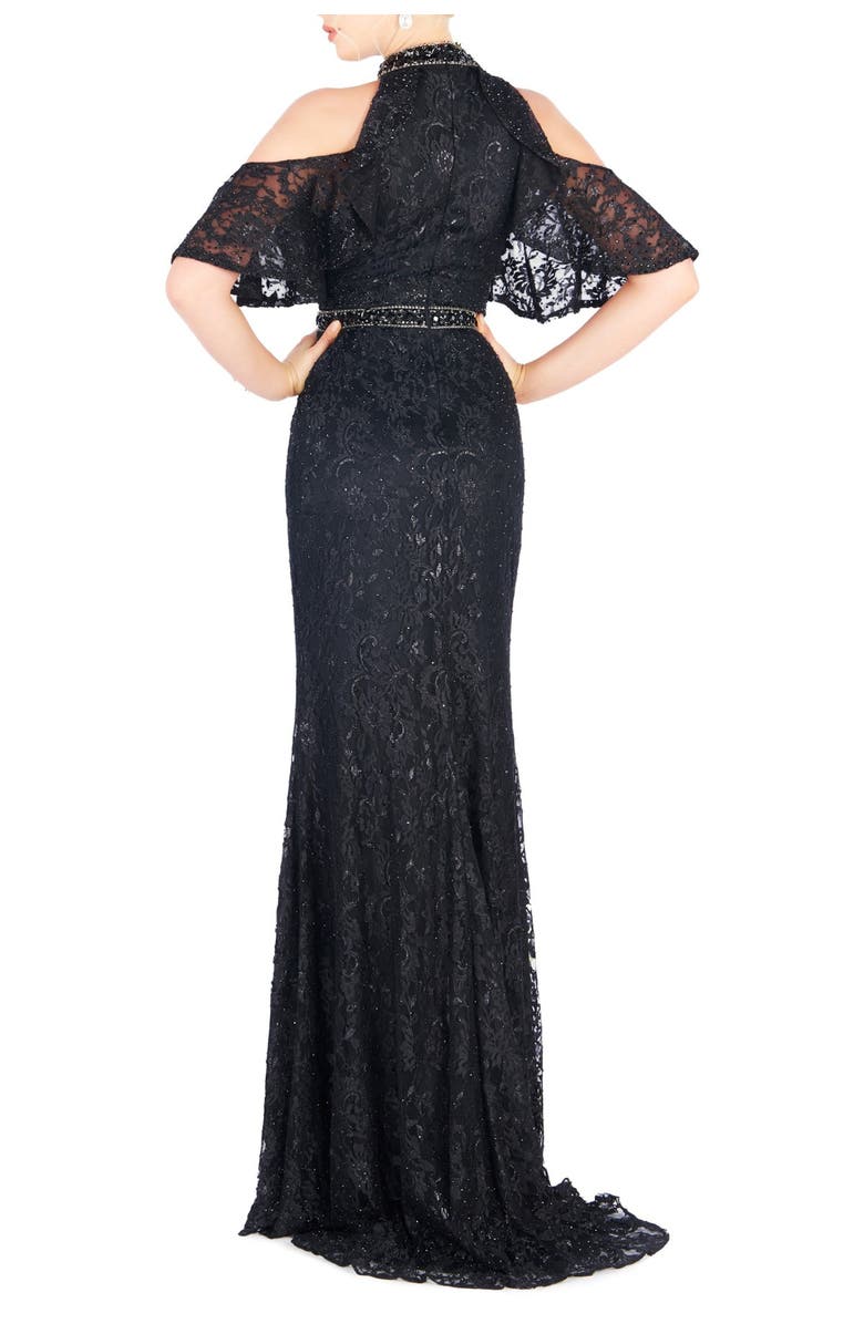Mac Duggal Cold Shoulder Lace Trumpet Gown, Alternate, color, 