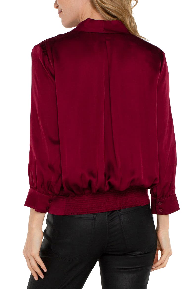 Faux Wrap Satin Top, Alternate, color, DARK PINOT NOIR