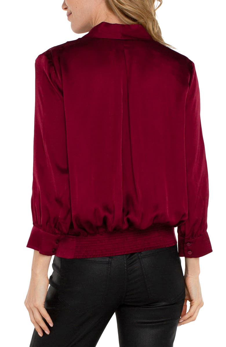 Liverpool Los Angeles Faux Wrap Satin Top, Alternate, color, 