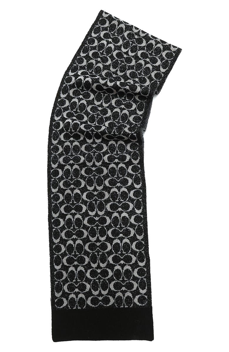 COACH Metallic Signature C Scarf, Alternate, color, Black