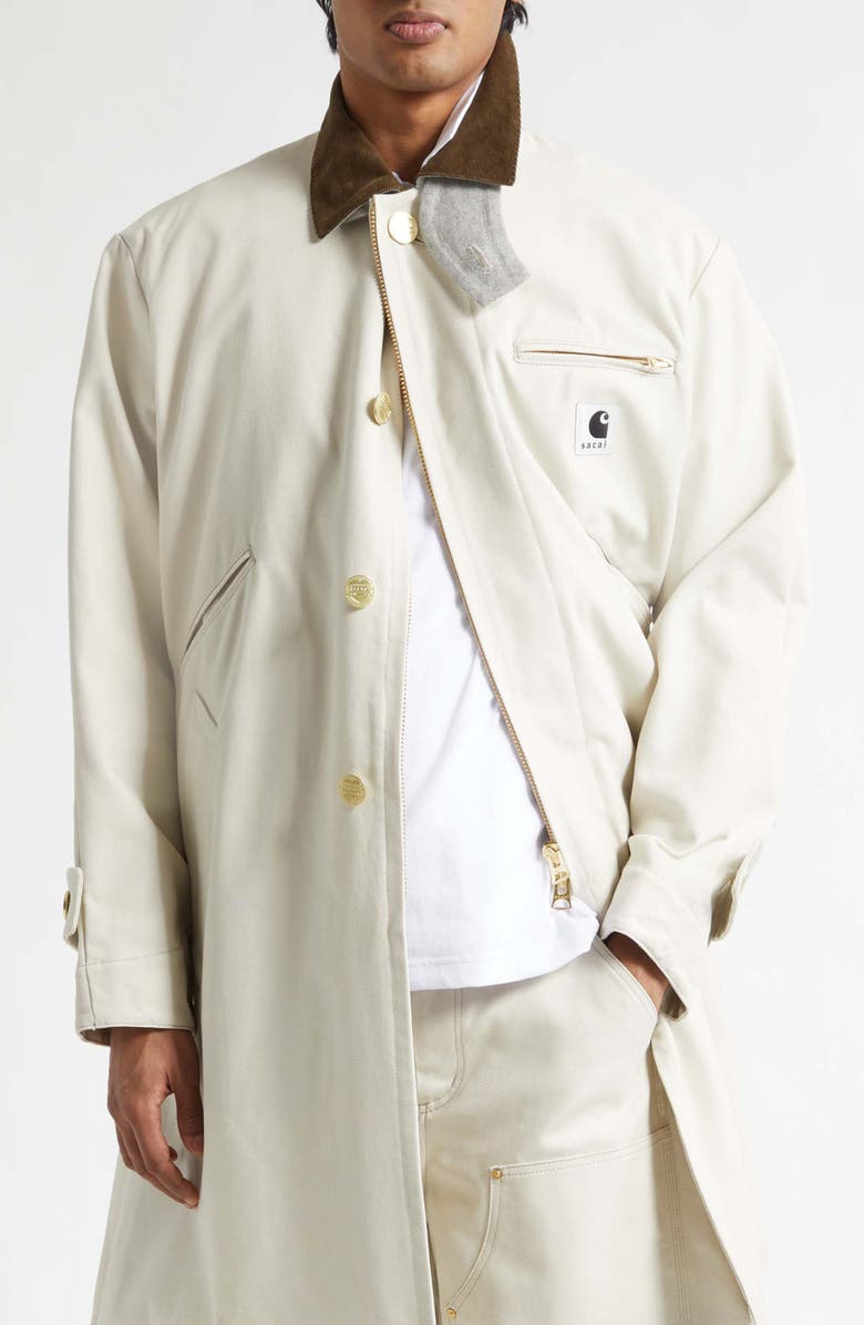 Sacai x Carhartt WIP Duck Canvas Balmacaan Coat, Main, color, Ivory