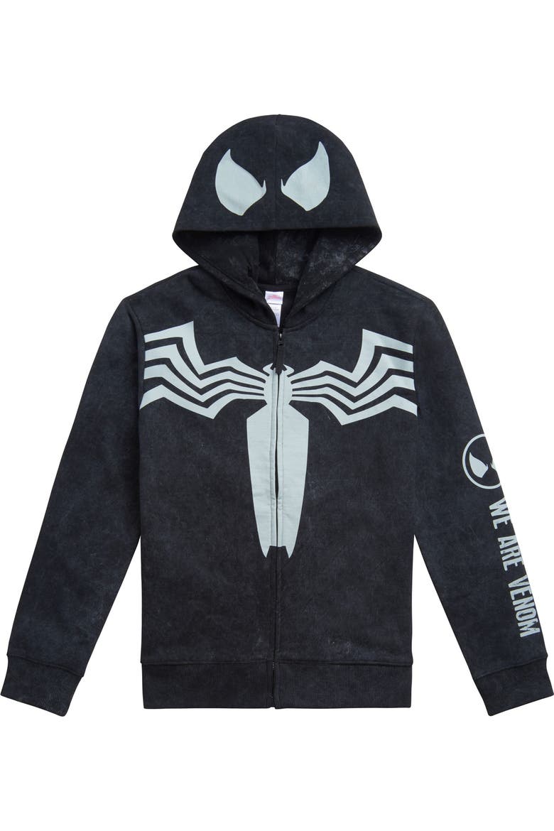Spider-Man Fleece Zip-Up Hoodie, Main, color, Venom Mineral Black
