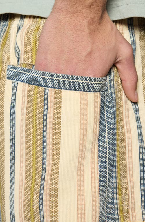 Round Two Ez Stripe Cotton Corduroy Shorts In Khaki Blue Stripe