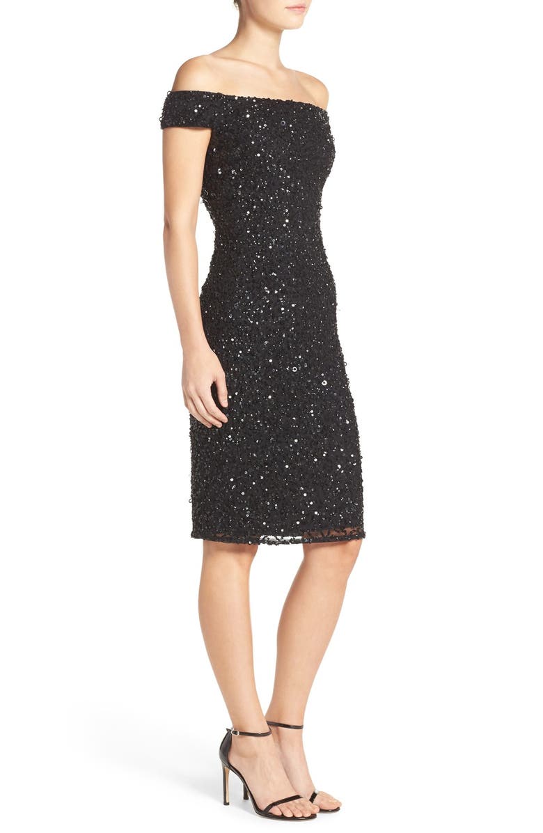 Adrianna Papell Off the Shoulder Sequin Sheath Dress, Alternate, color, 