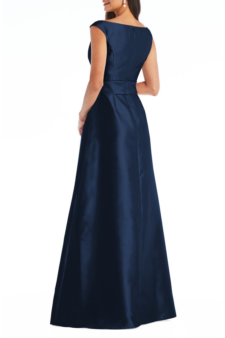 Off the Shoulder Satin Gown, Alternate, color, MIDNIGHT