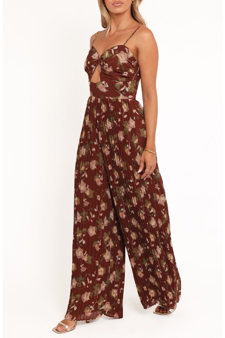 Floral Wide Leg Jumpsuit, Alternate, color, BROWN FLORAL