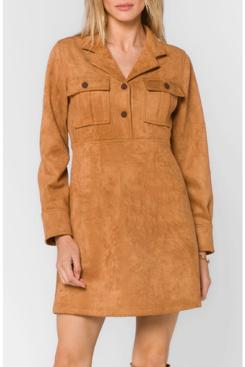 Roya Faux Suede Long Sleeve Utility Dress, Alternate, color, CAMEL