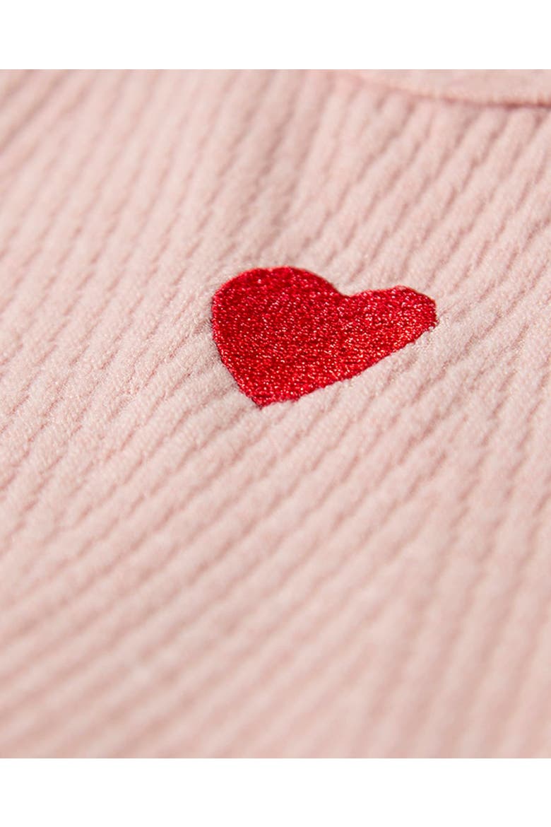 Baby Heart-Embroidered Footie, Alternate, color, Blush Pink