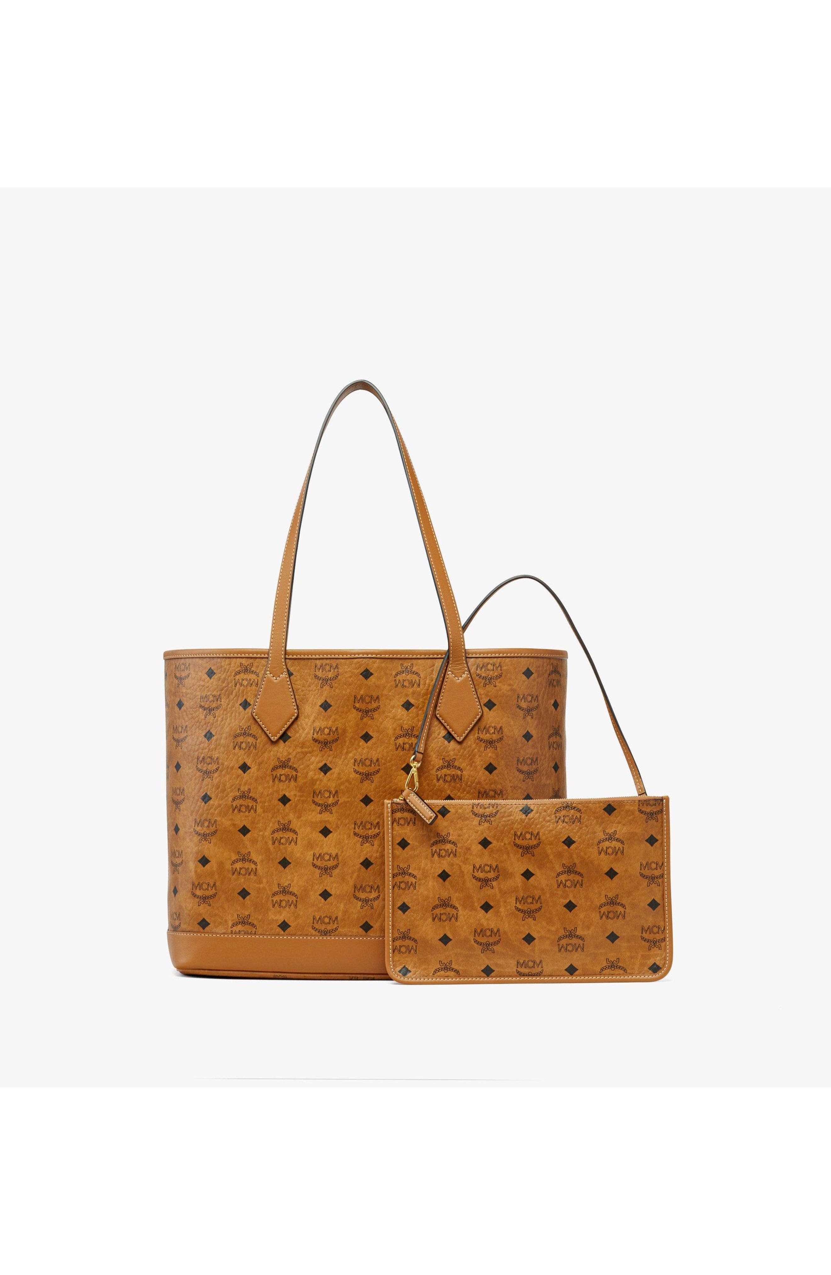 MCM New Medium Liz Shopper in Visetos, Alternate, color, Cognac