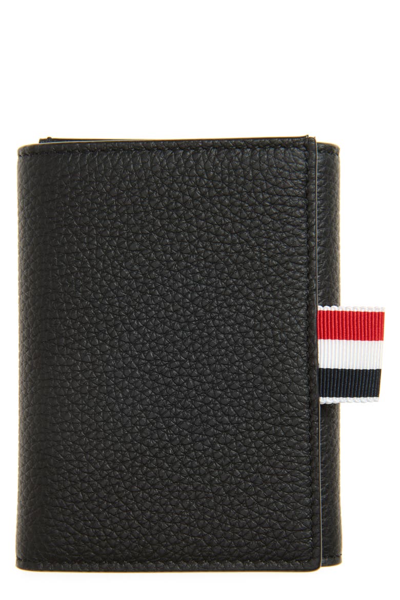 Snap Soft Pebble Leather Trifold Wallet, Main, color, BLACK
