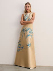 The Fold Embroidered Jacquard Maxi Gown Boat Neck