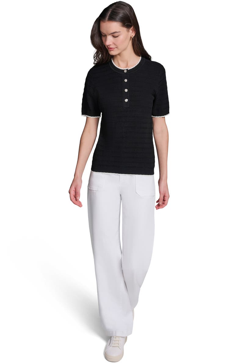 KARL LAGERFELD PARIS Short Sleeve Sweater, Alternate, color, Black/ Soft White