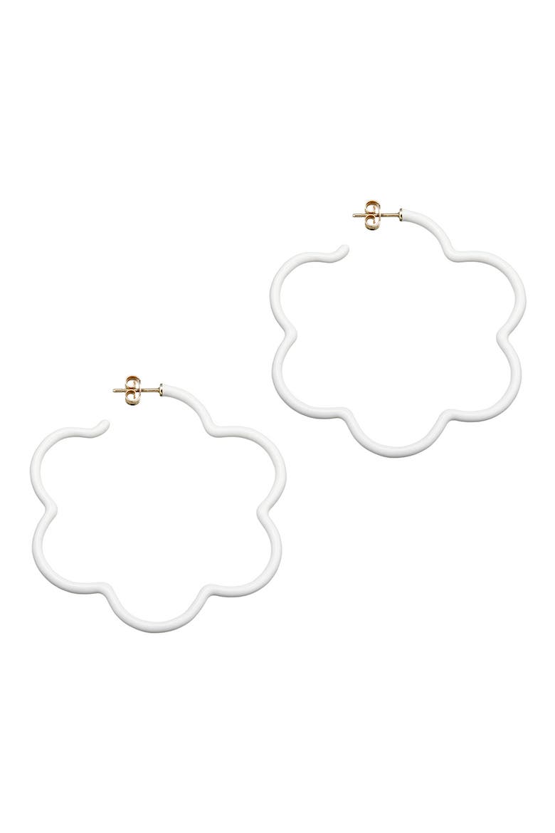 Flower Enamel Hoop Earrings, Main, color, WHITE