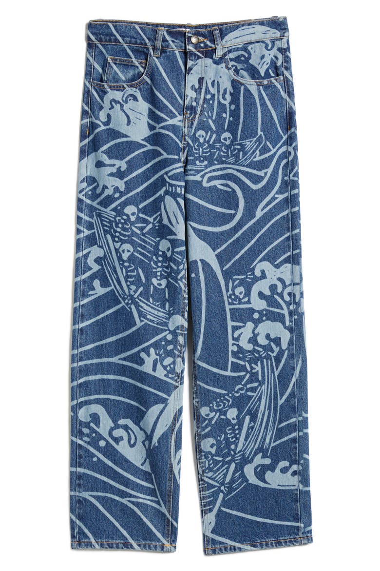 High Tide Laser Print Straight Leg Jeans, Alternate, color, BLUE