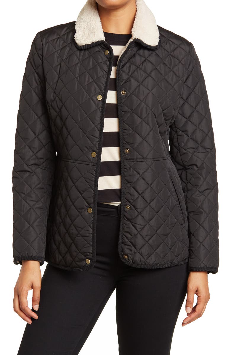 Lauren Ralph Lauren Quilted Faux Shearling Collar Jacket, Main, color,