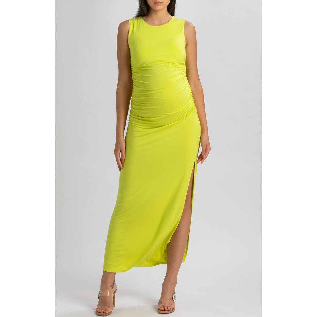 Pietro Brunelli Maternity Maternity Sleeveless Side-ruched Blossom Maxi Split Dress In Green
