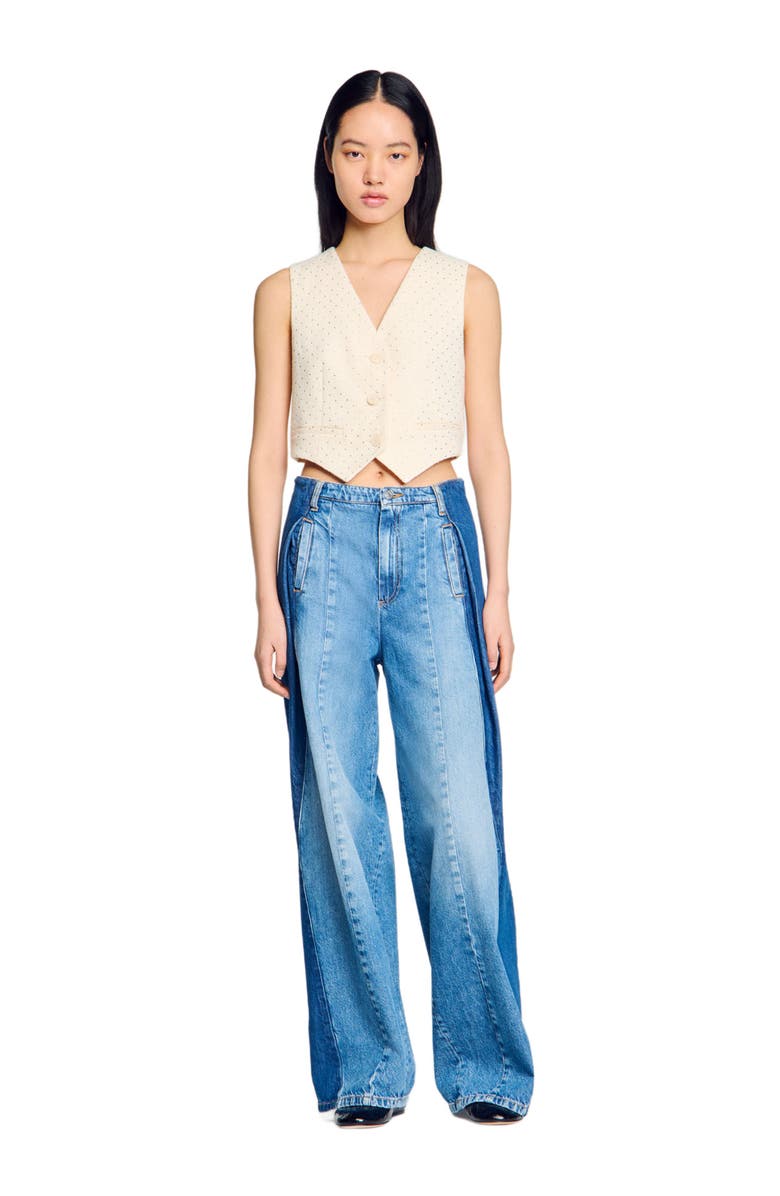 SANDRO Rhinestone tweed jacket, Main, color, 