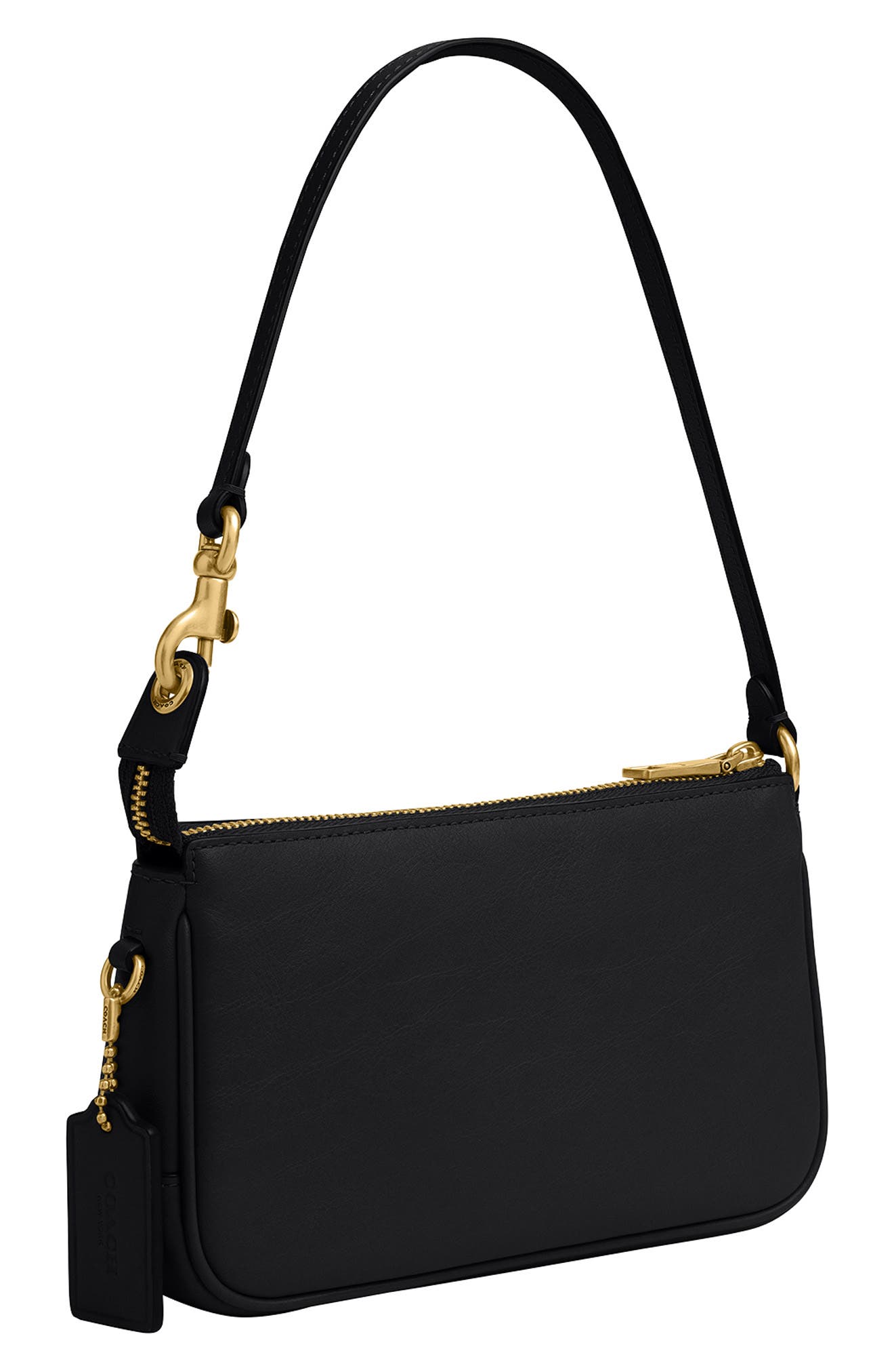 COACH Plaza 18 Natural Grain Leather Shoulder Bag, Alternate, color, Black