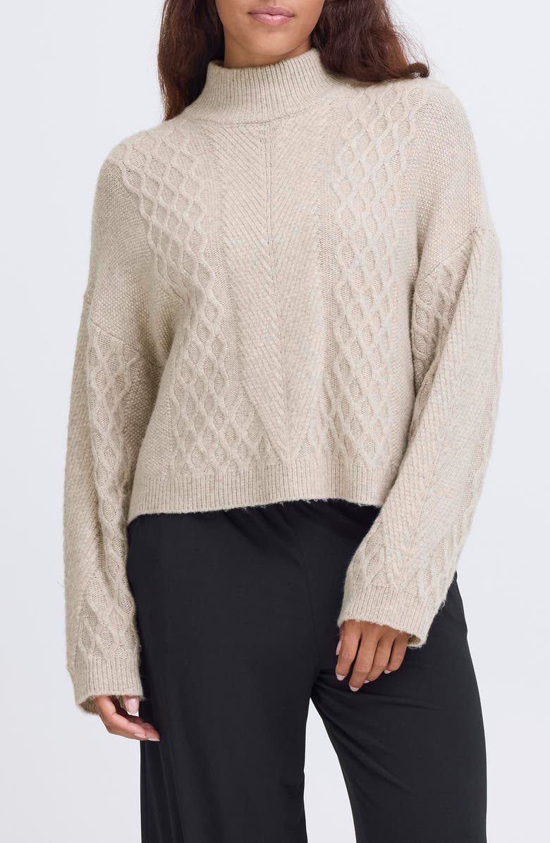 ICHI Knit Mock Neck Sweater, Main, color, Oatmeal