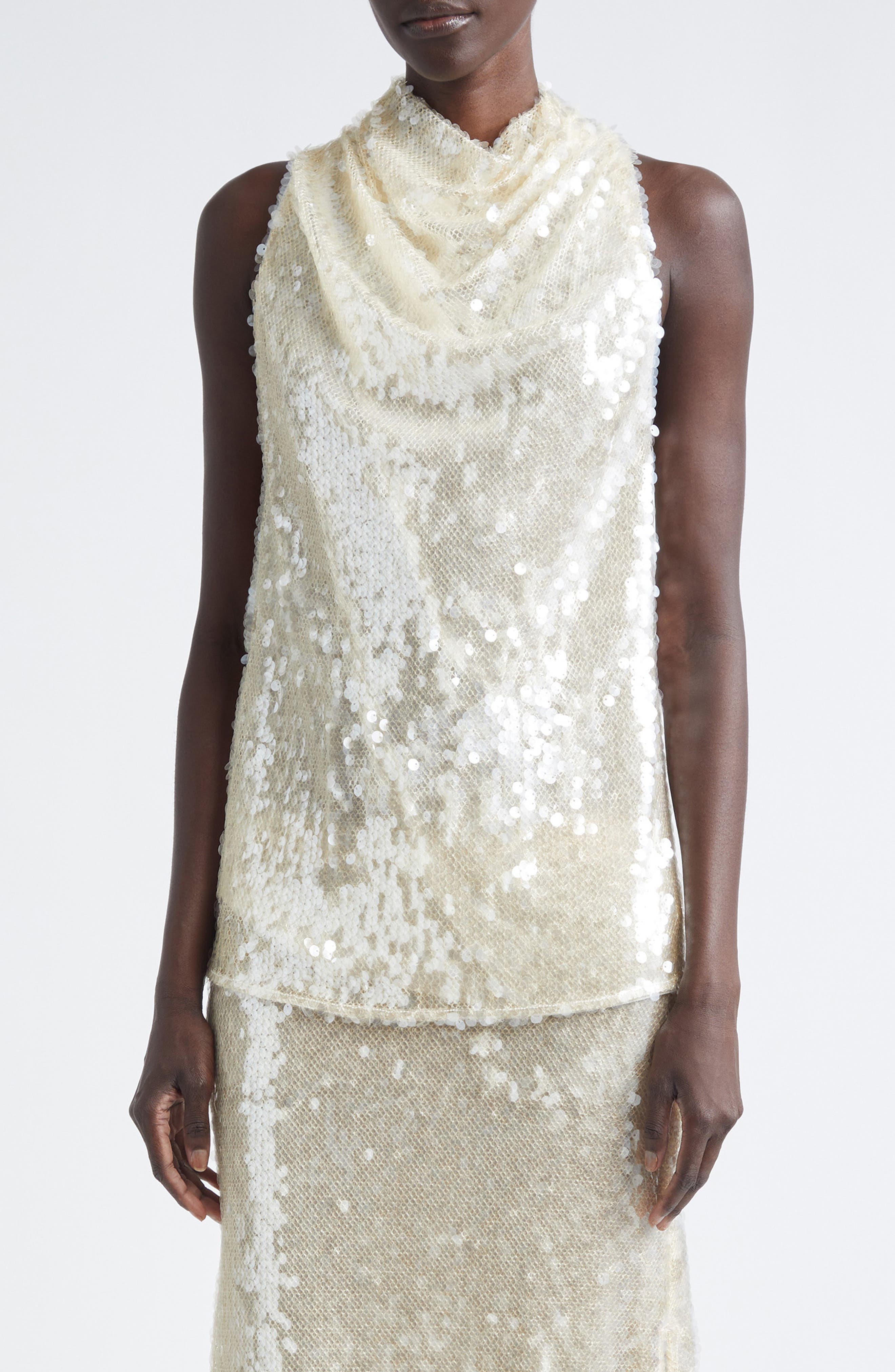 Sleary Sequin Cowl Neck Top
