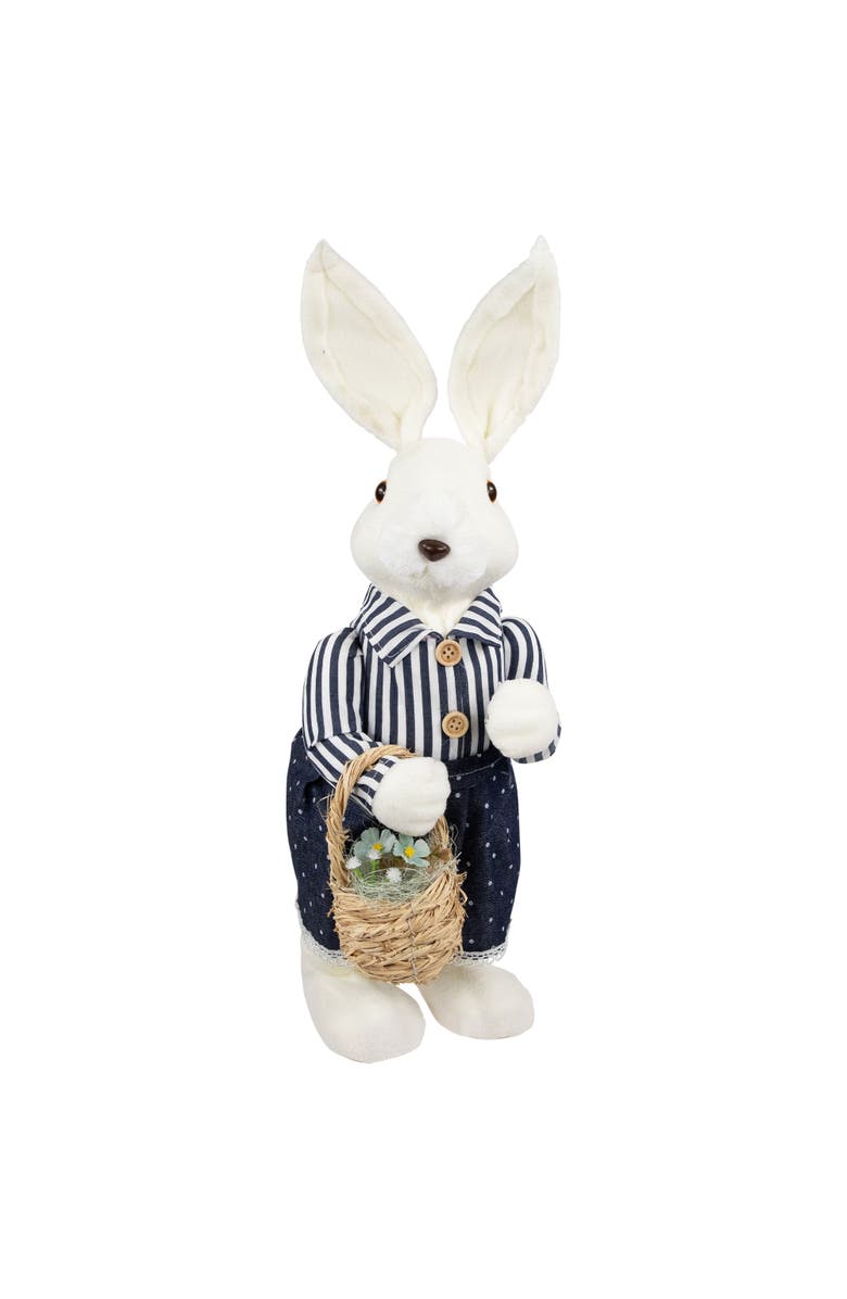 Northlight Standing Girl Bunny with Basket Easter Figure - 19" - Navy Blue, Main, color, White