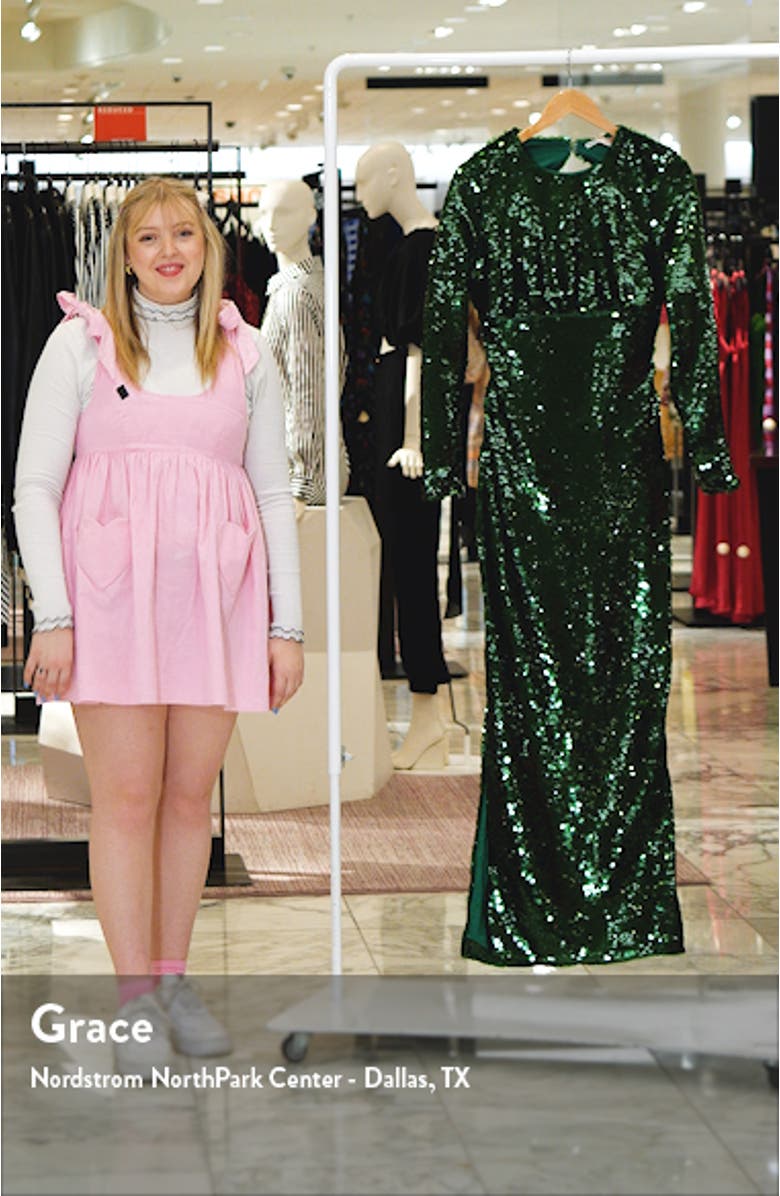 Belle Sequin Long Sleeve Open Back Maxi Dress, sales video thumbnail