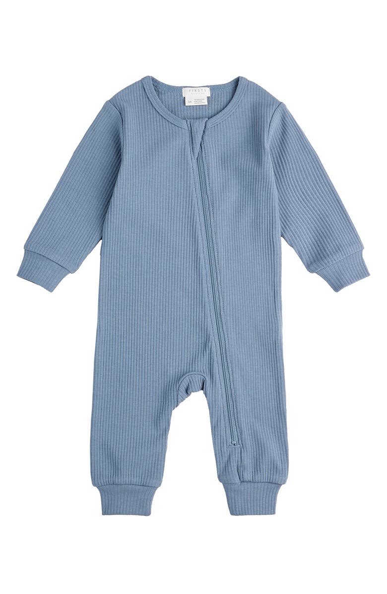 FIRSTS by Petit Lem Organic Cotton & Modal Rib Fitted Pajama Romper, Main, color,