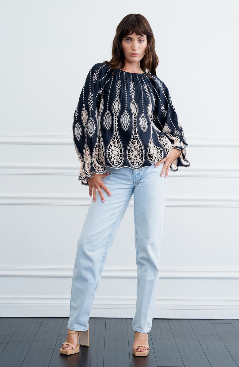 CIEBON Belia Embroidered Top, Alternate, color, Black/Cream