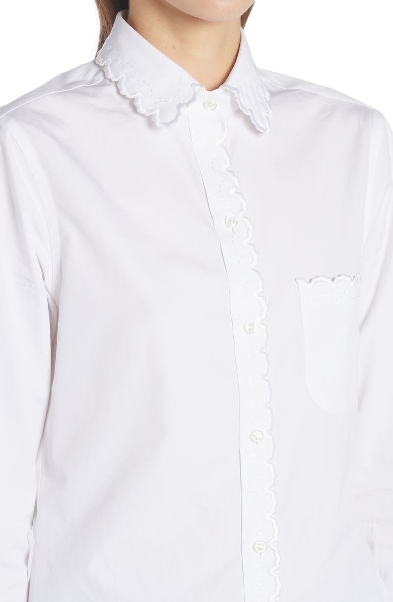Thom Browne Scallop Collar Long Sleeve Cotton Button-Up Shirt, Alternate, color, 