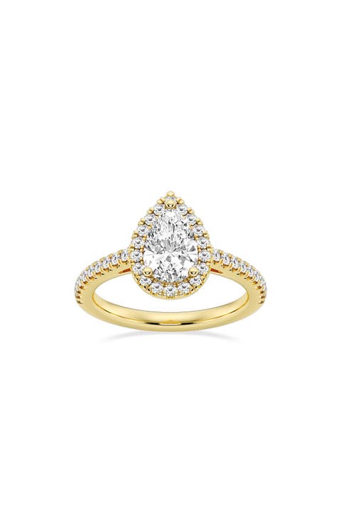 Pear Cut Lab Created Diamond Halo Pavé Ring - 1.3 ctw.