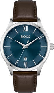 BOSS Elite Leather Strap Watch, 41mm