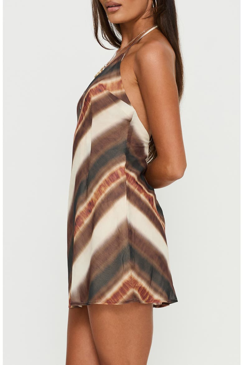 Esmira Plunge Halter Minidress, Alternate, color, BROWN STRIPE