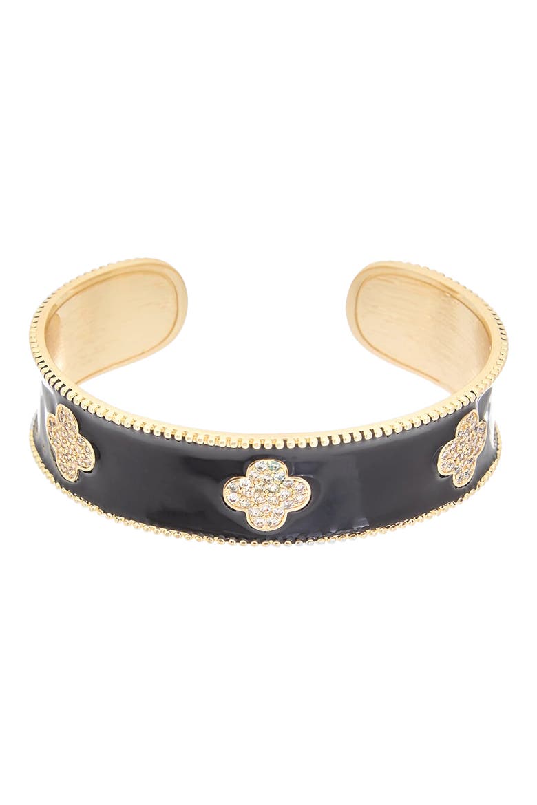 Cubic Zirconia Clover Enamel Cuff Bracelet, Main, color, YELLOW