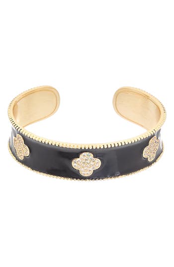 Juvell Cubic Zirconia Clover Enamel Cuff Bracelet In Yellow
