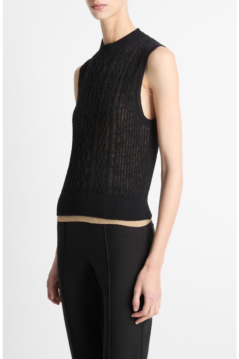 Mock Neck Cable Stitch Sweater Vest, Alternate, color, BLACK/GOLD CLIFF