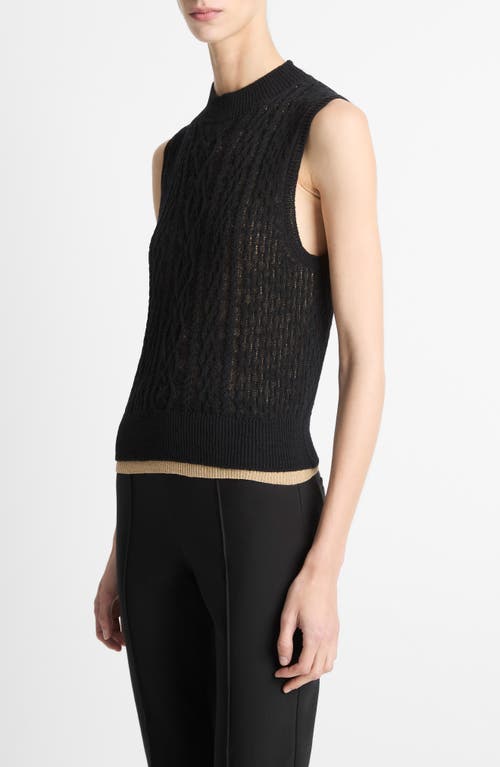 Vince Mock Neck Cable Stitch Sweater Vest In Black