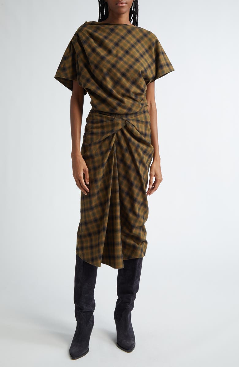 Isabel Marant Étoile Tilda Plaid Cotton Top, Alternate, color, Khaki/ Khaki