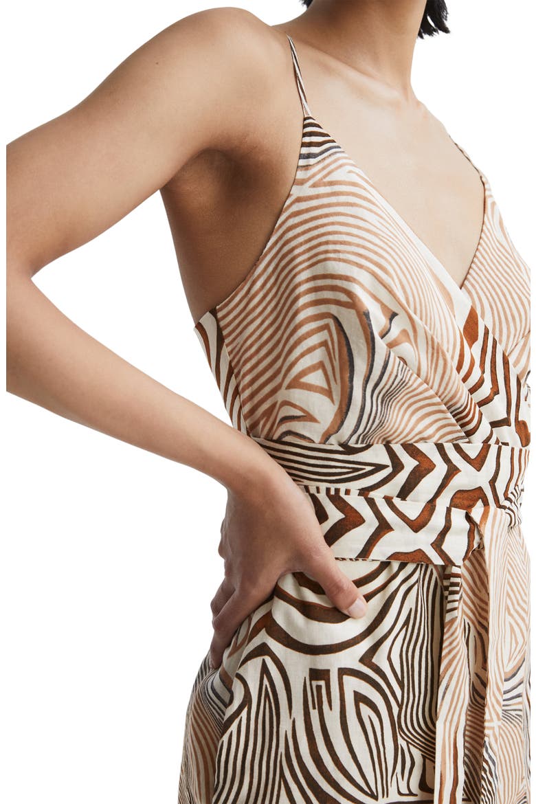 Rosie Linen & Cotton Faux Wrap Dress, Alternate, color, BROWN/ WHITE