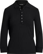 ラルフ・ローレン Lauren Ralph Lauren Plus Size Rib-knit Three-quarter-sleeve Polo S Rib-Knit Three-Quarter-Sleeve Polo Shirt