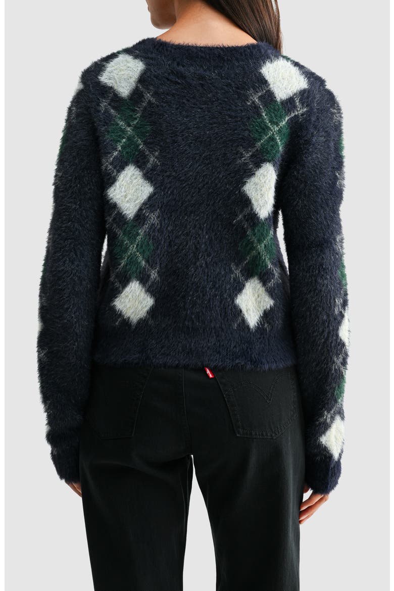 Argyle Fuzzy Cardigan, Alternate, color, NAVY GREEN CREAM